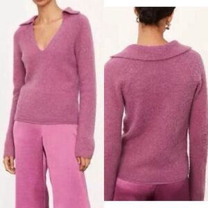 VINCE NWT Brushed V-Neck Polo Alpaca & Wool-Blend Sweater Size Medium